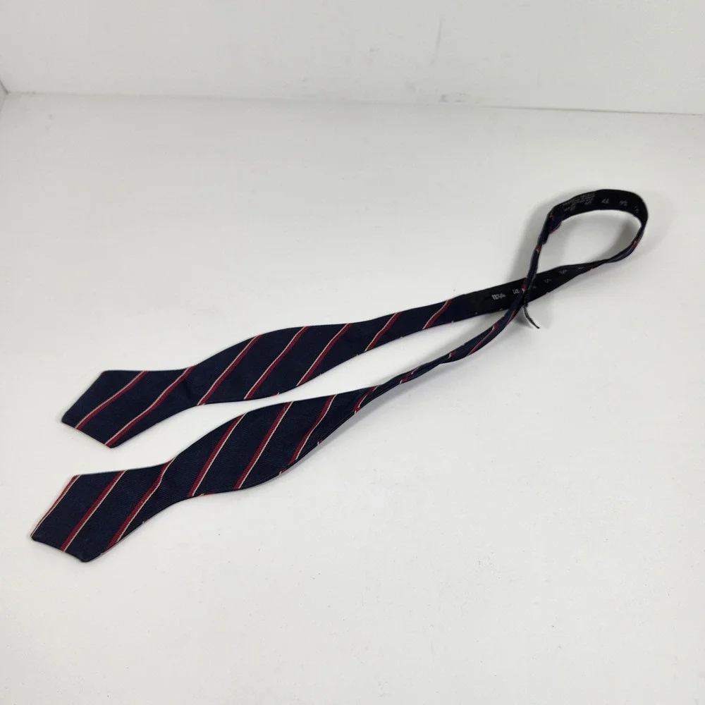 Polo Ralph Lauren Mens Silk Bow Tie Navy Red White Repp Stripe Self Tie USA Made